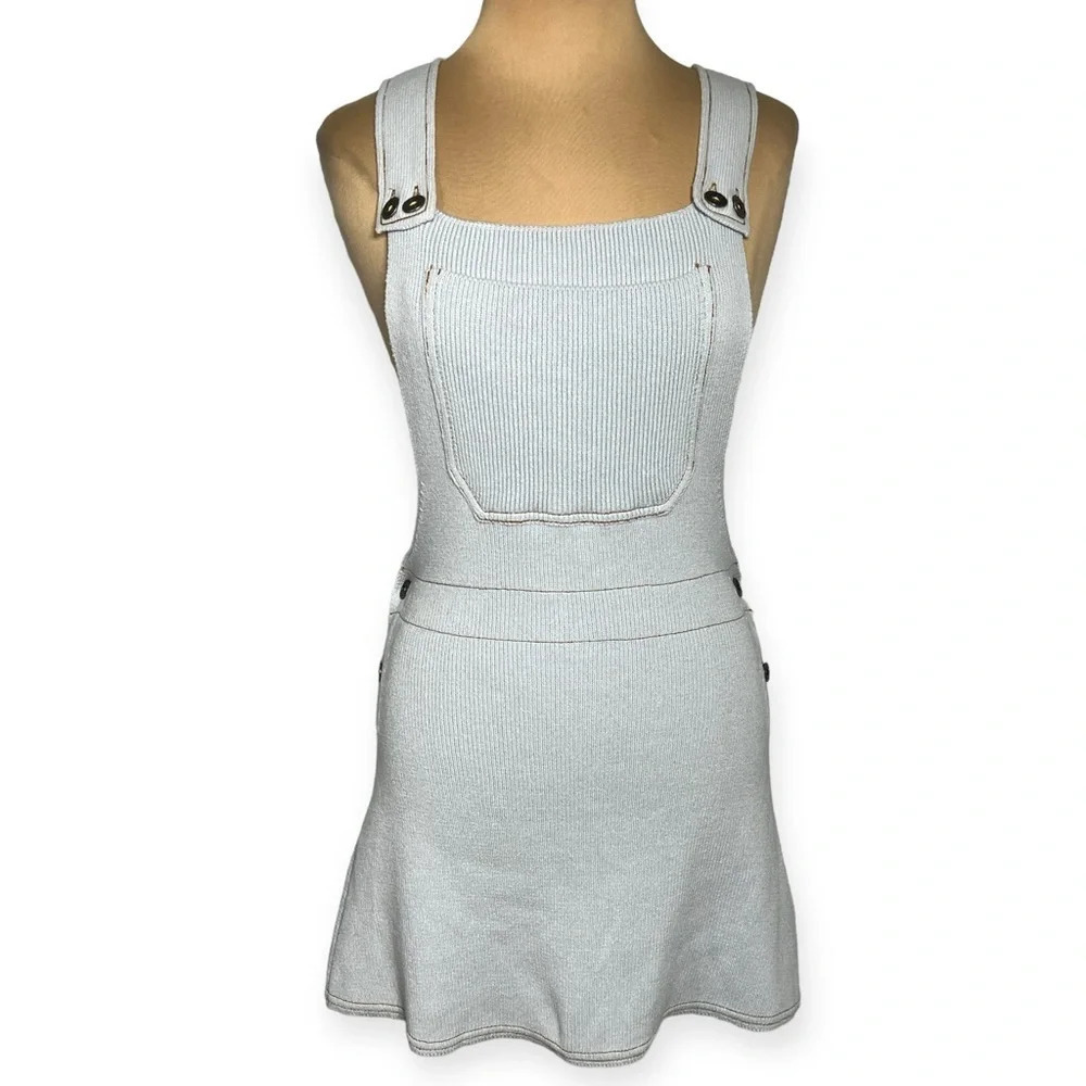 Zara Light Blue Knit Jumper Overall Mini Dress Size Small NWT - Picture 4 of 7